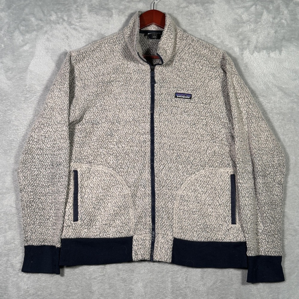 Patagonia Jacket Mens Large Beige Recycled Wool Bomber Full Zip Knit‎ Woolyester